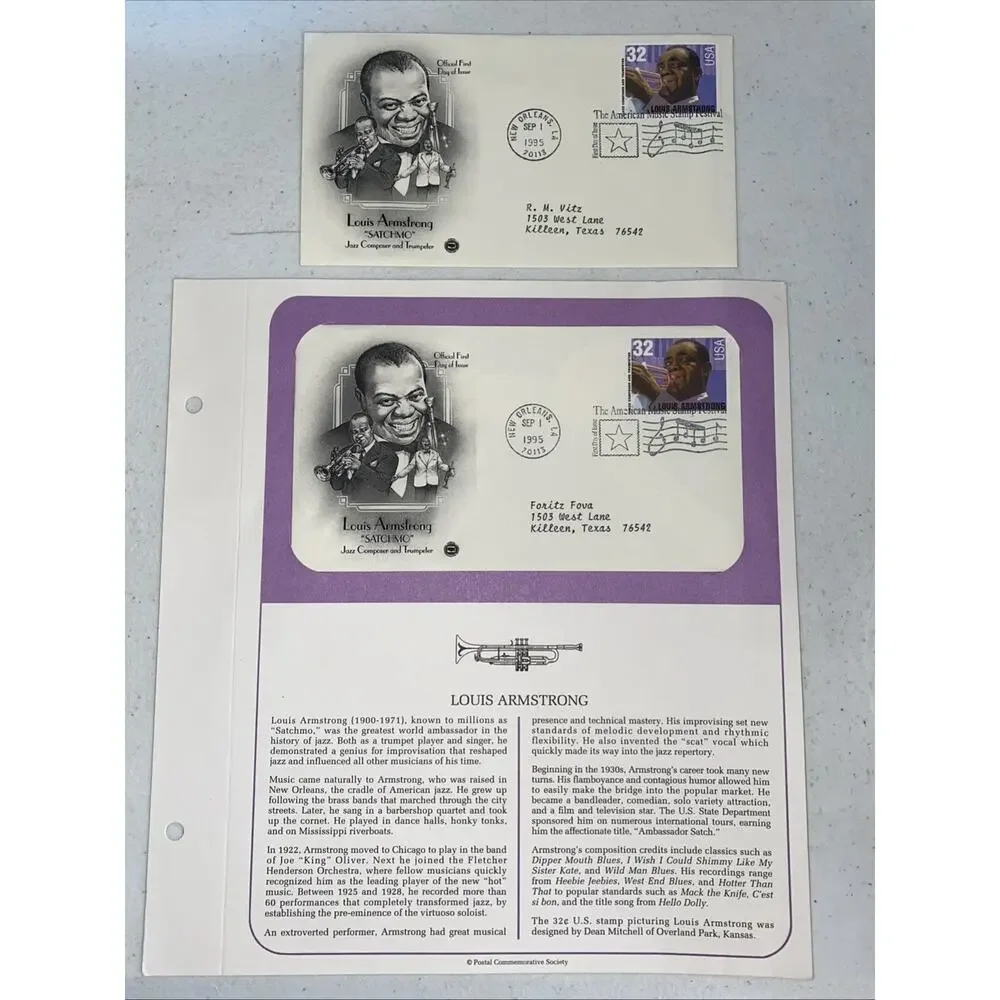 1995‎ Louis Armstrong Satchmo New Orleans 32c Stamped Envelopes Lot 2 First Day